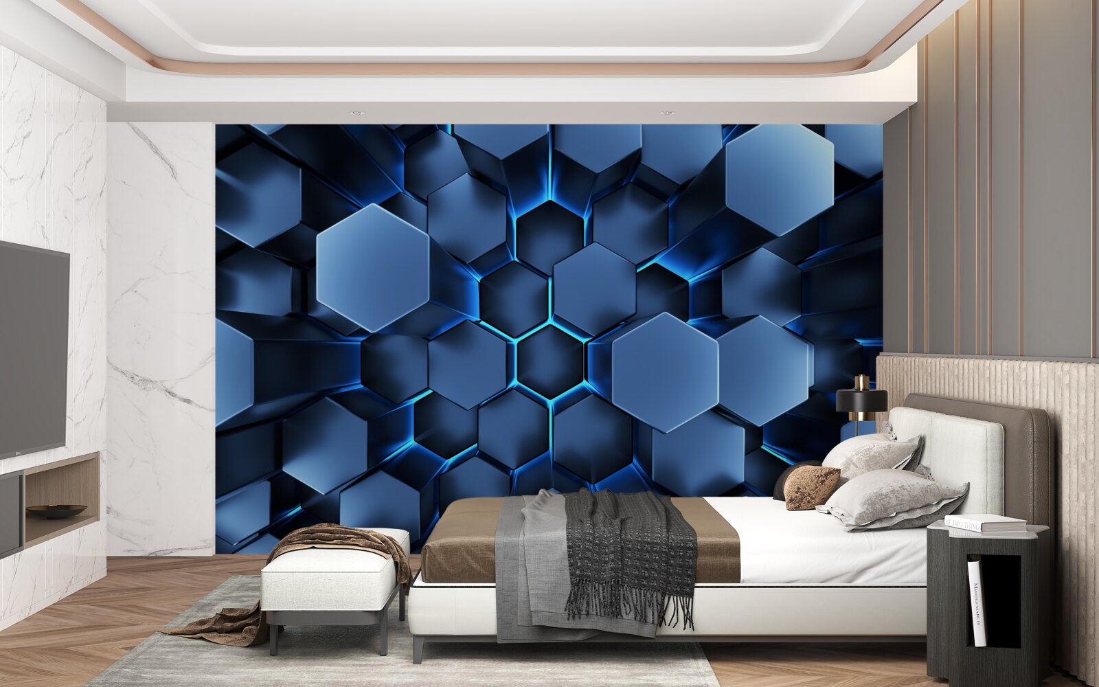 Fototapet pentagoanele albastre sunt volumetrice