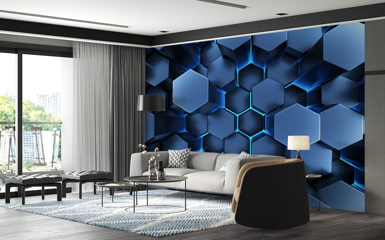 Fototapet pentagoanele albastre sunt volumetrice