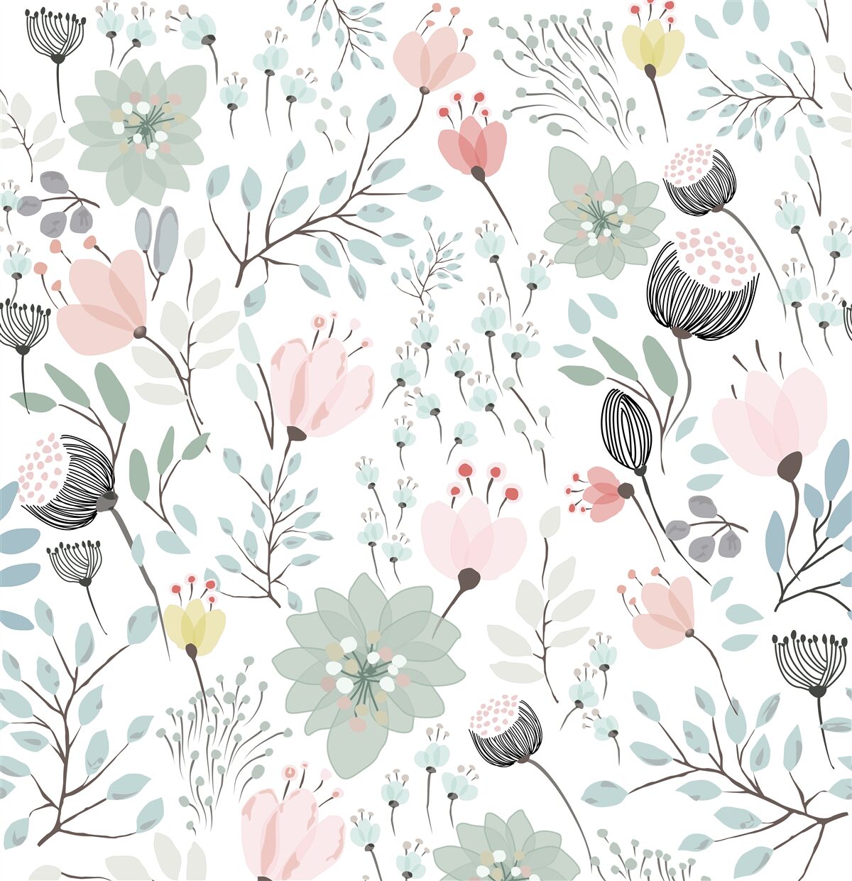 Fototapet flori în nuanțe de roz și verde