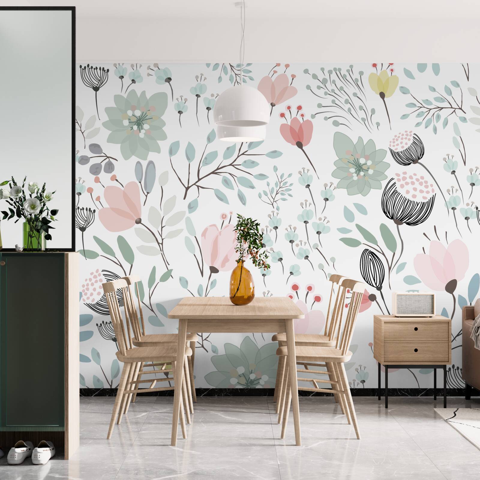 Fototapet flori în nuanțe de roz și verde