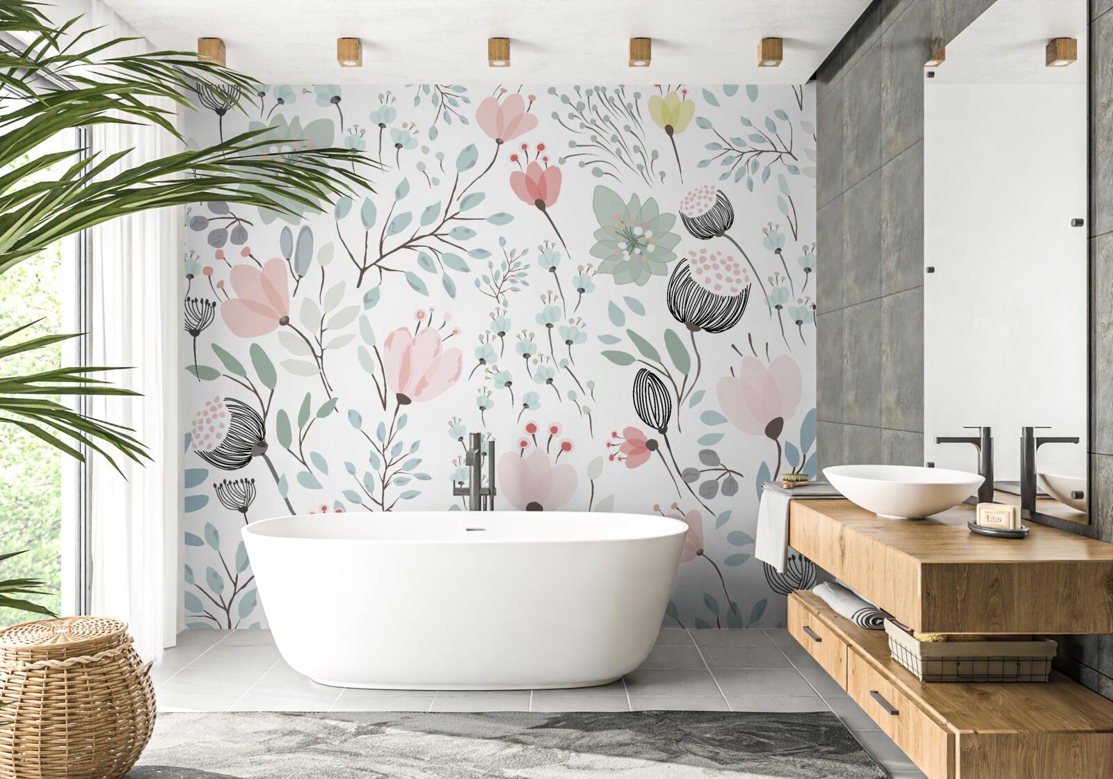 Fototapet flori în nuanțe de roz și verde