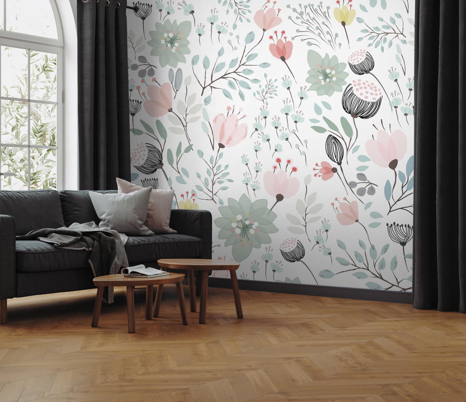 Fototapet flori în nuanțe de roz și verde