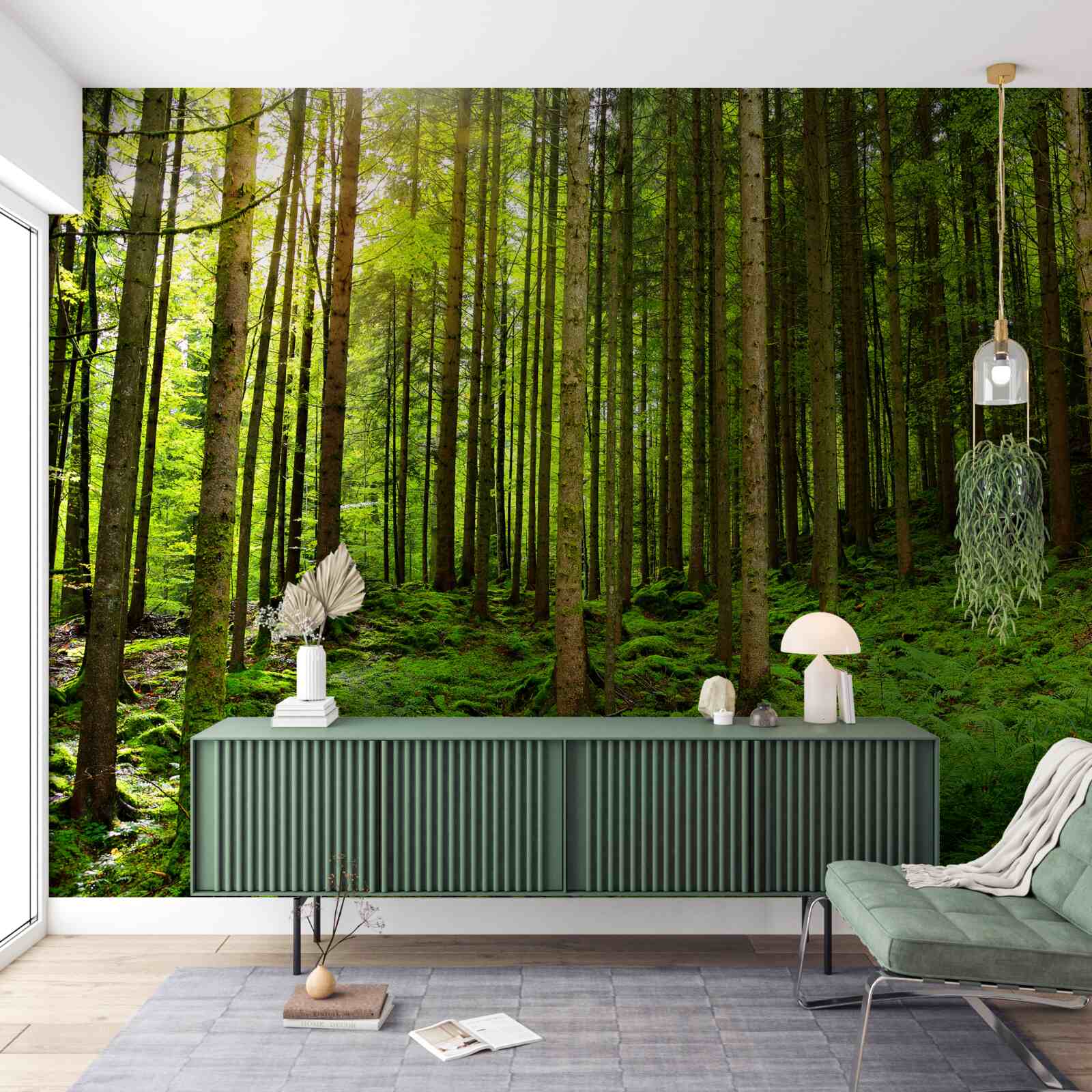 Fototapet razele soarelui pătrund în pădure