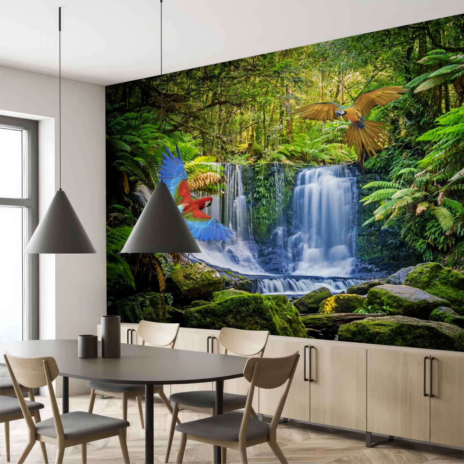 Fototapet o cascadă ascunsă în pădure