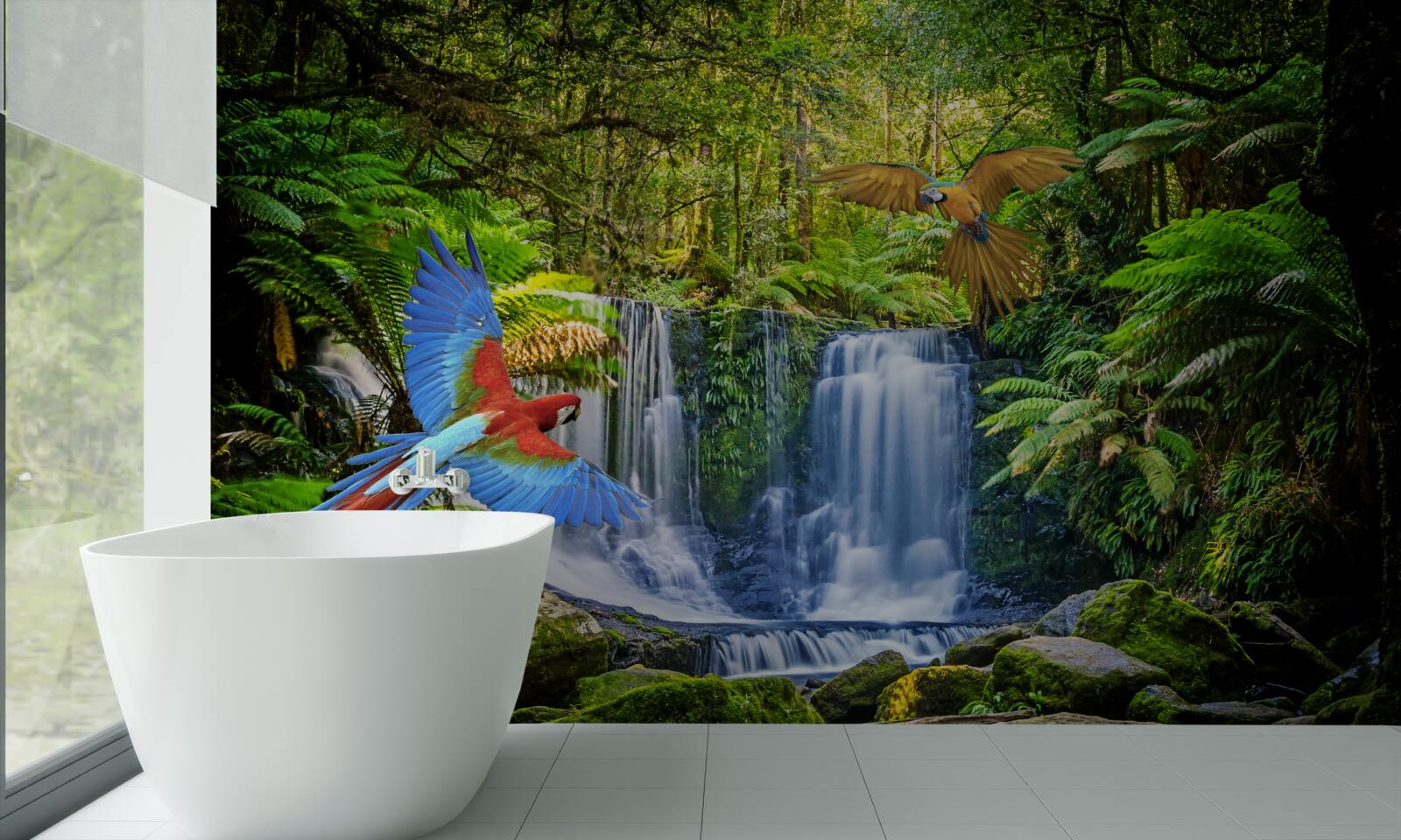 Fototapet o cascadă ascunsă în pădure