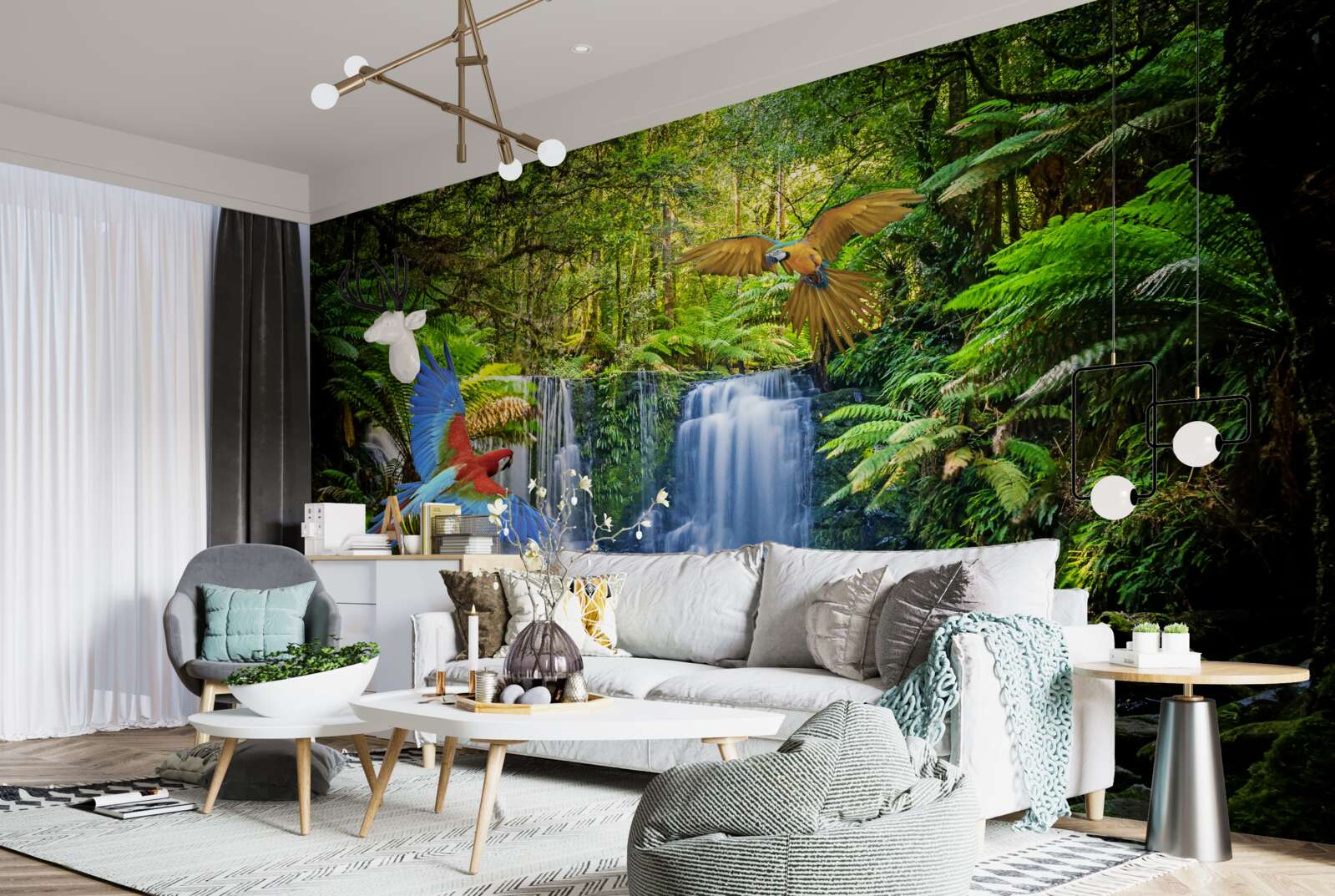 Fototapet o cascadă ascunsă în pădure