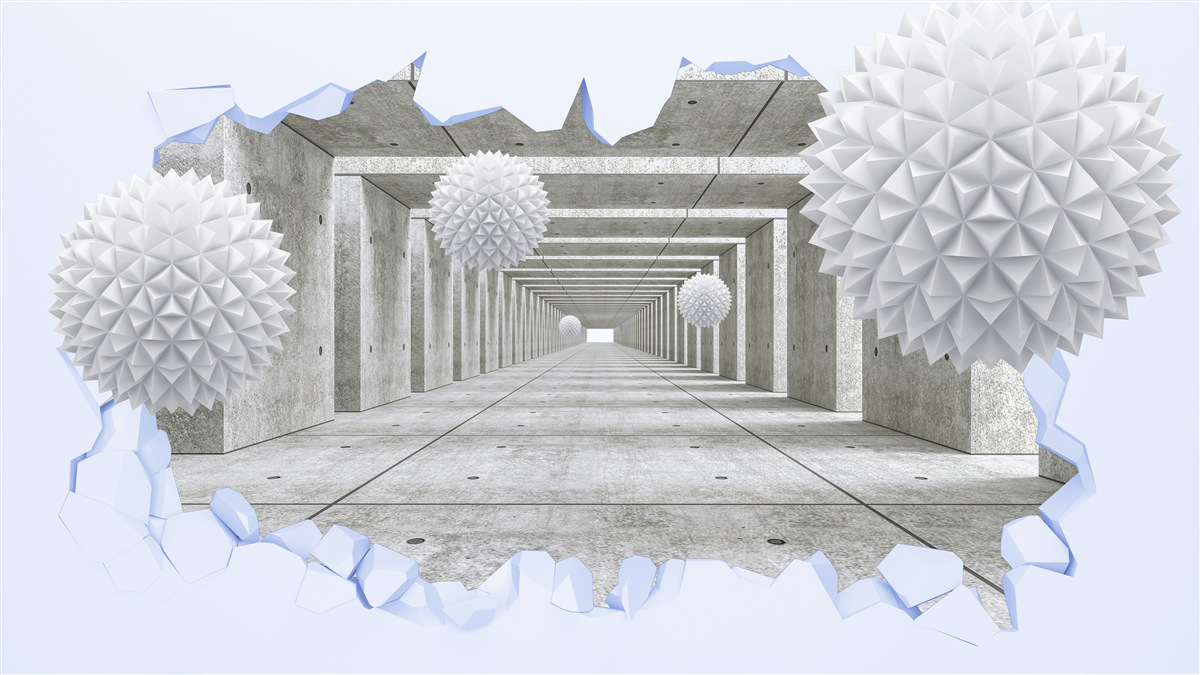 Fototapet tunel ascuțit cu bile plutitoare