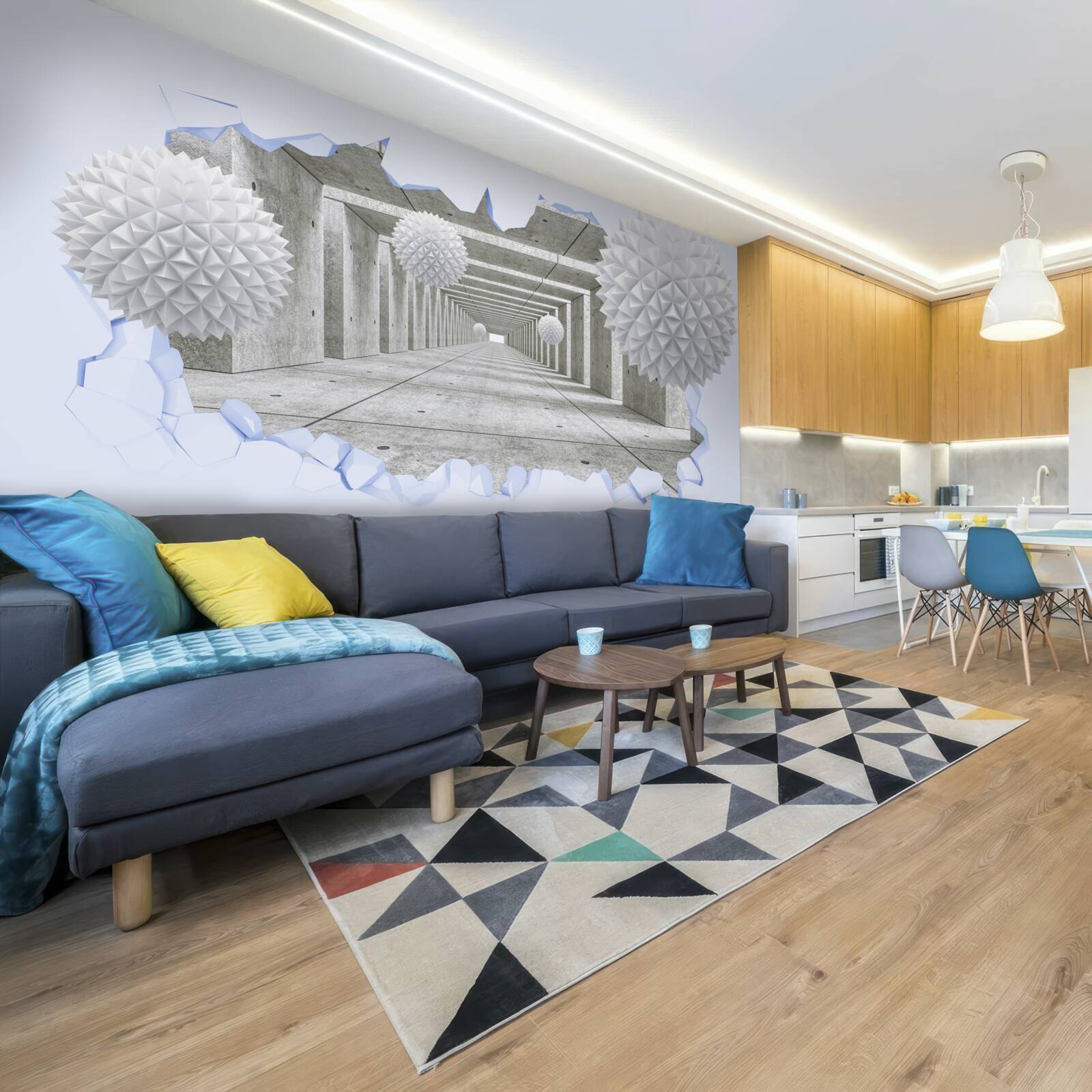 Fototapet tunel ascuțit cu bile plutitoare