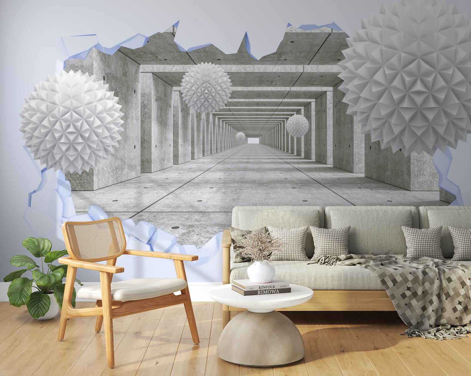 Fototapet tunel ascuțit cu bile plutitoare