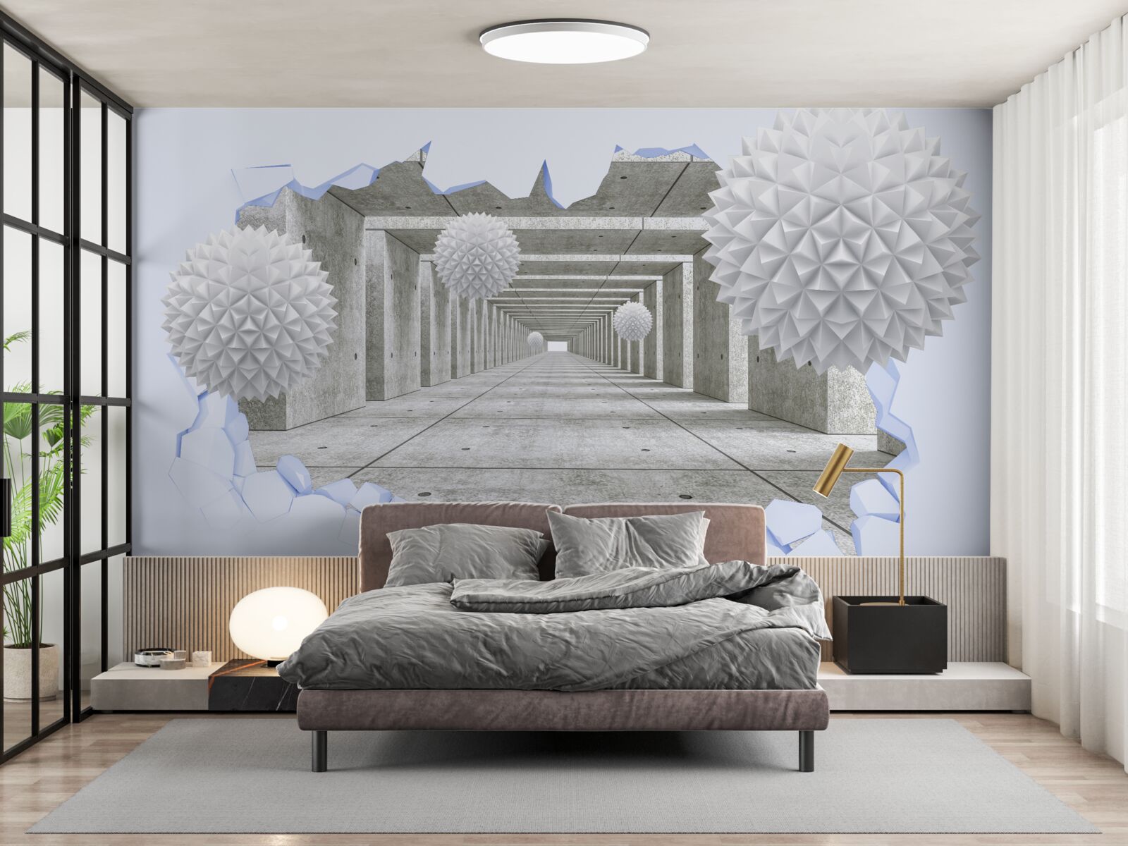 Fototapet tunel ascuțit cu bile plutitoare