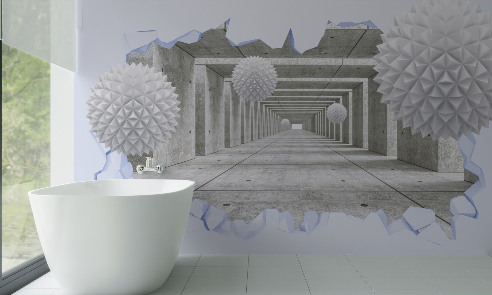 Fototapet tunel ascuțit cu bile plutitoare