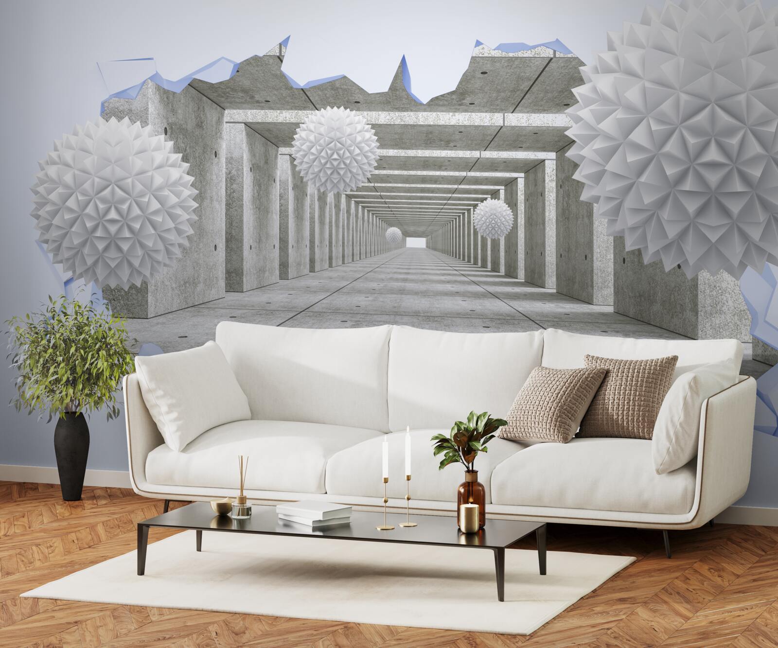 Fototapet tunel ascuțit cu bile plutitoare