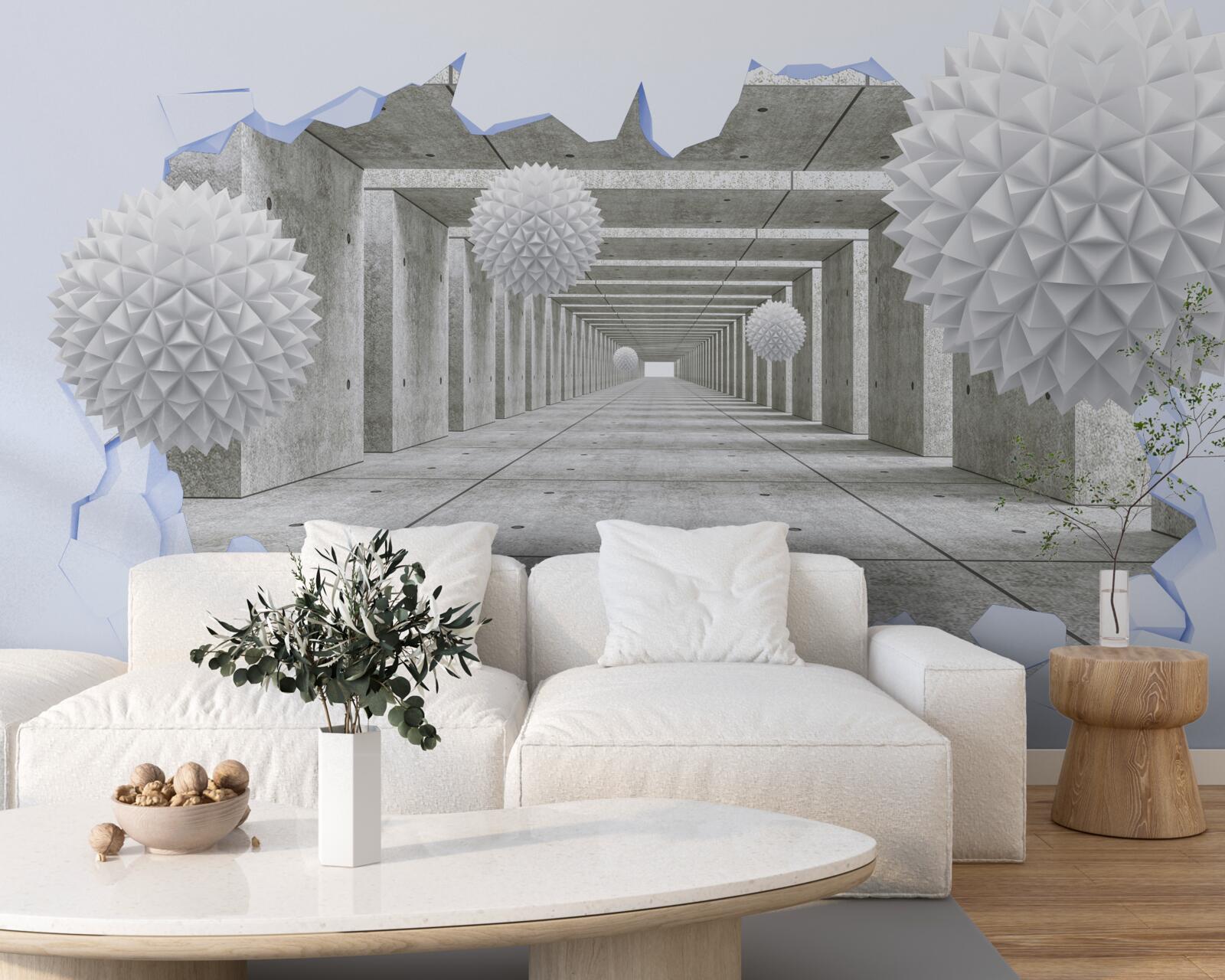 Fototapet tunel ascuțit cu bile plutitoare