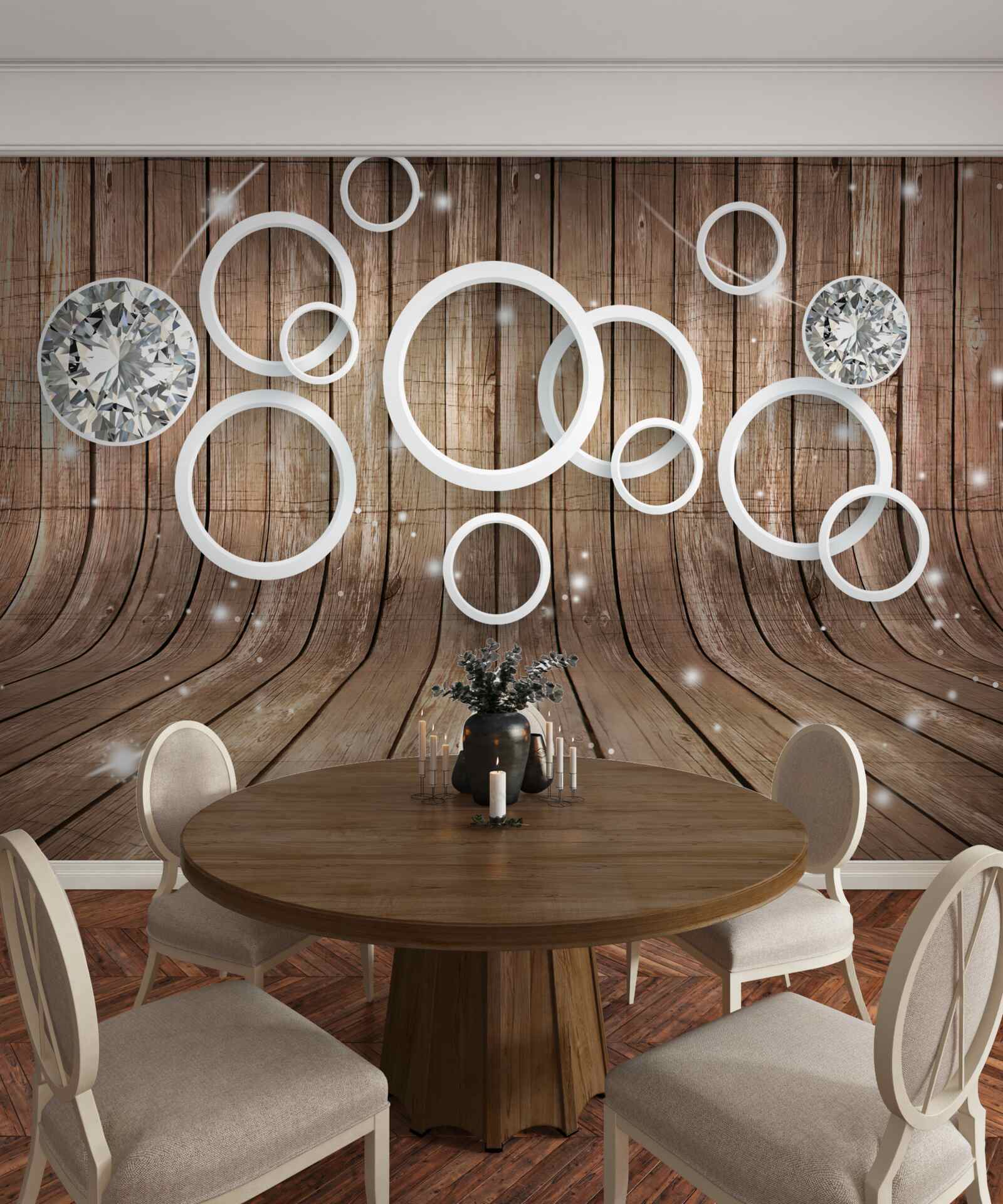 Fototapet textură de lemn și cercuri albe