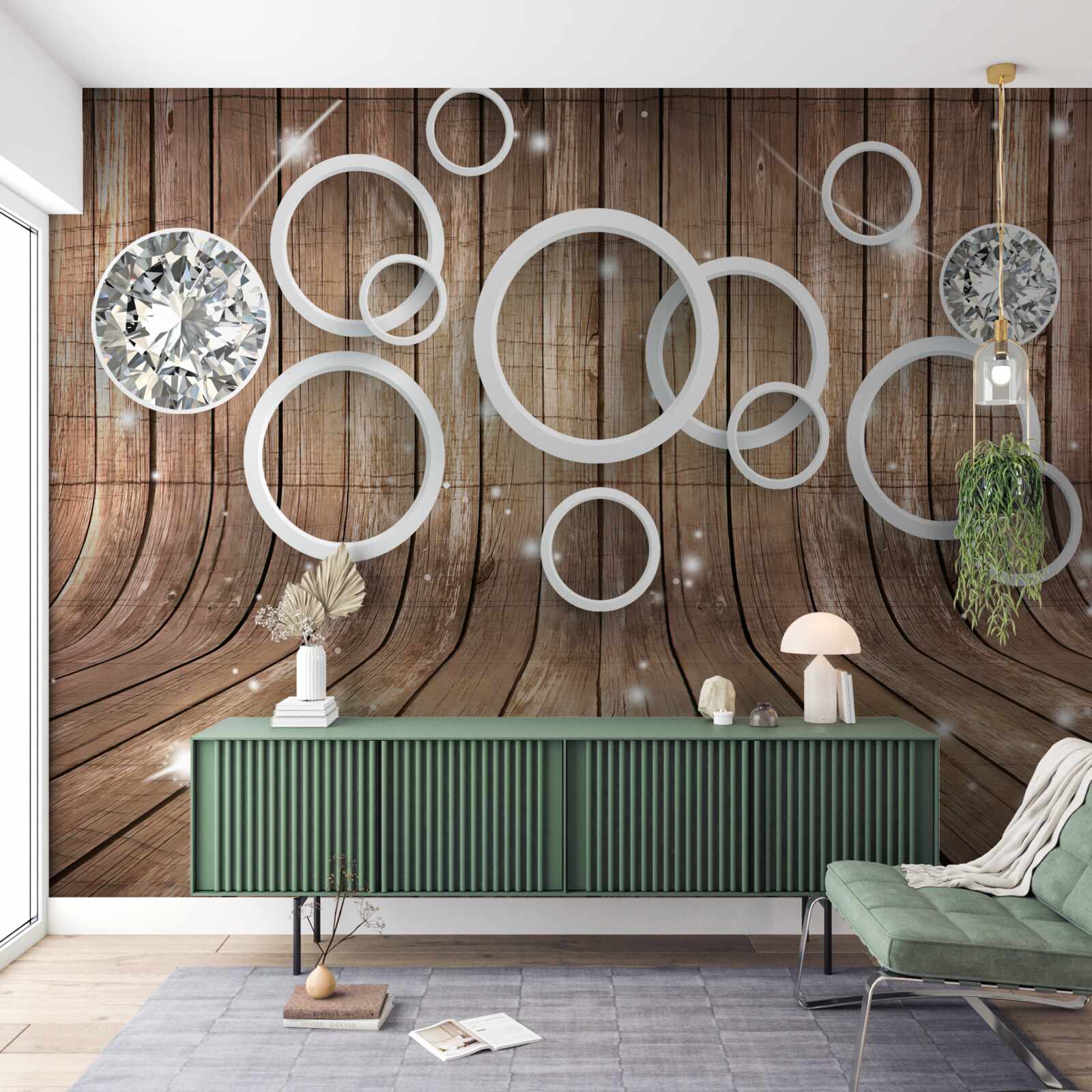 Fototapet textură de lemn și cercuri albe