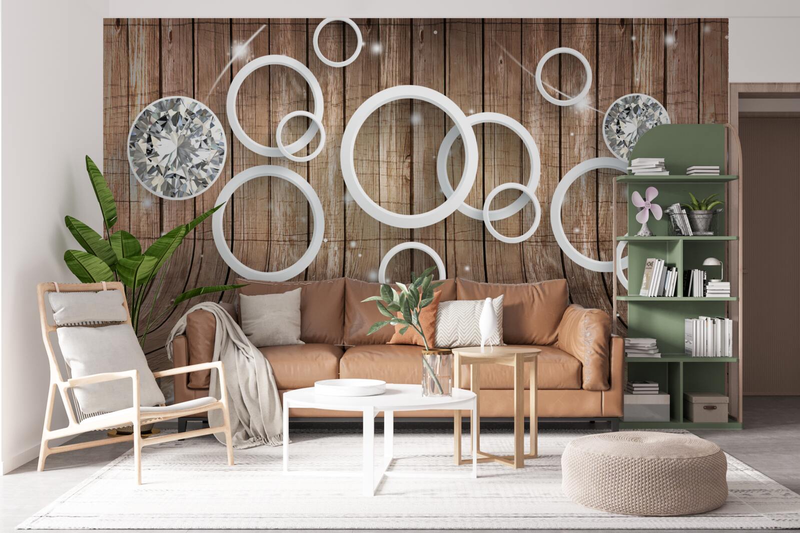 Fototapet textură de lemn și cercuri albe