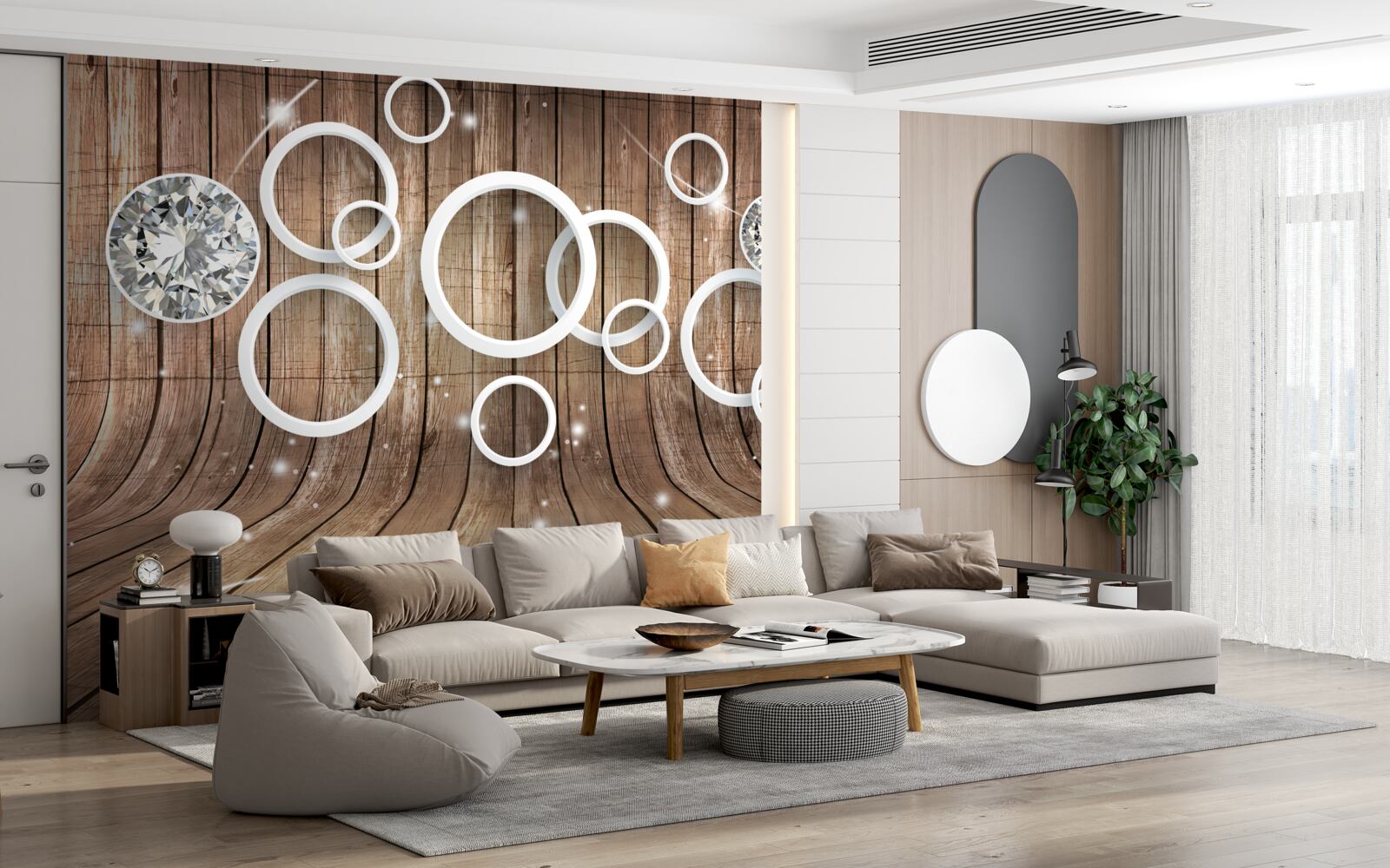 Fototapet textură de lemn și cercuri albe