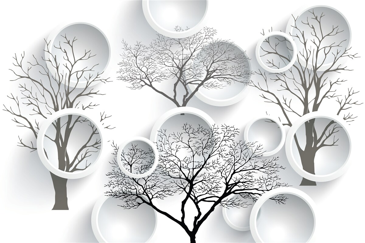 Fototapet cercuri albe și copaci