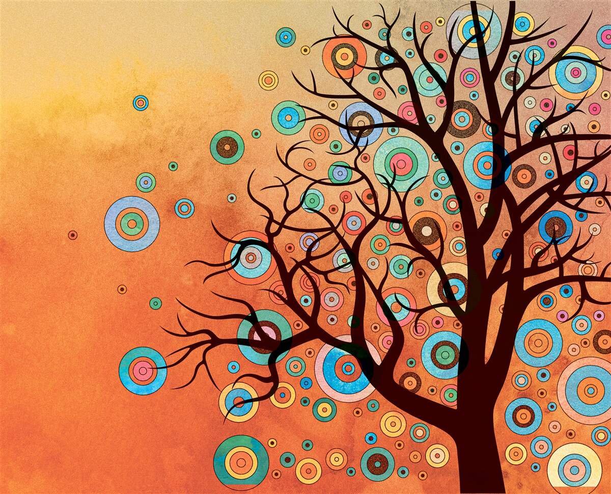 Fototapet copac stil abstract pe un fundal de apus de soare