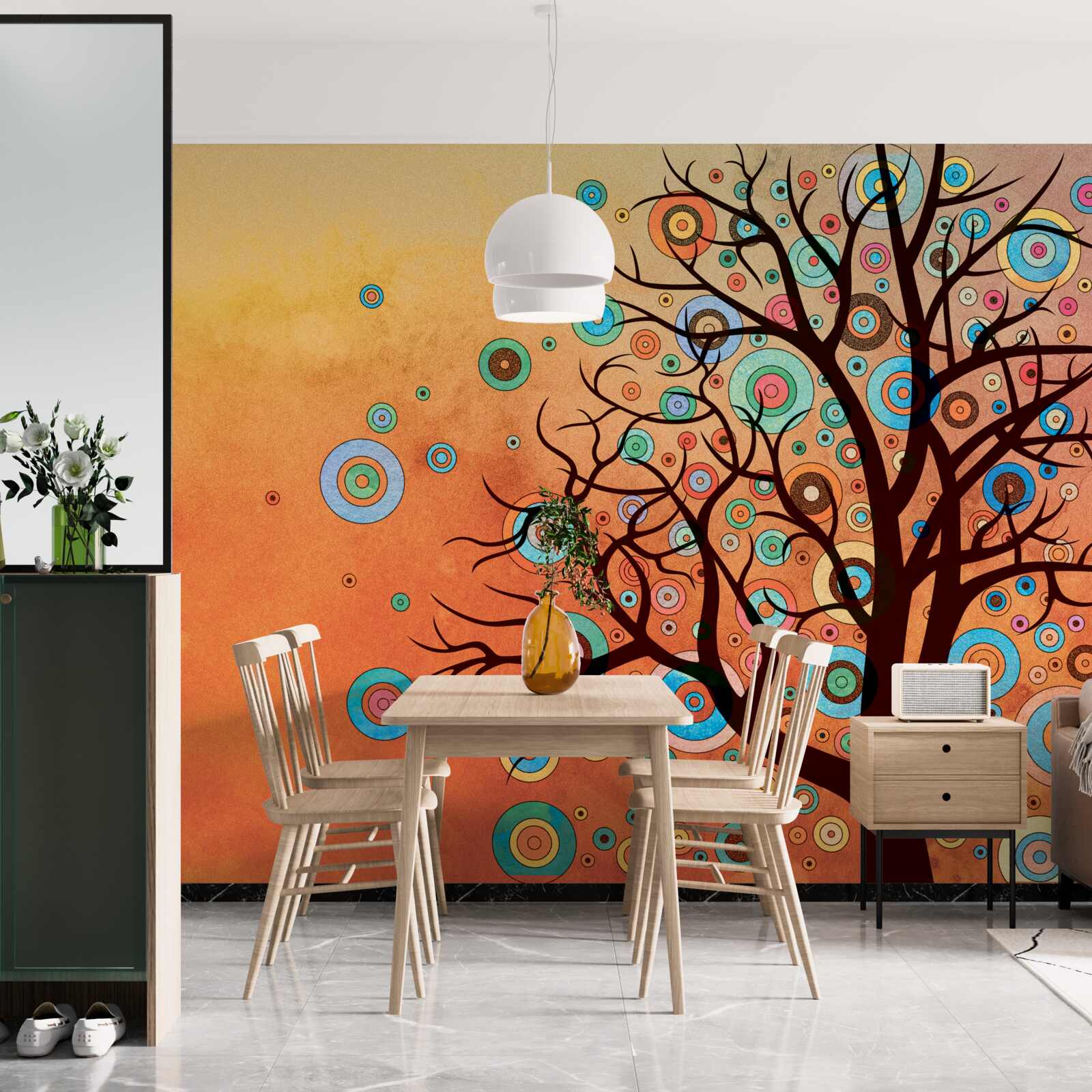 Fototapet copac stil abstract pe un fundal de apus de soare