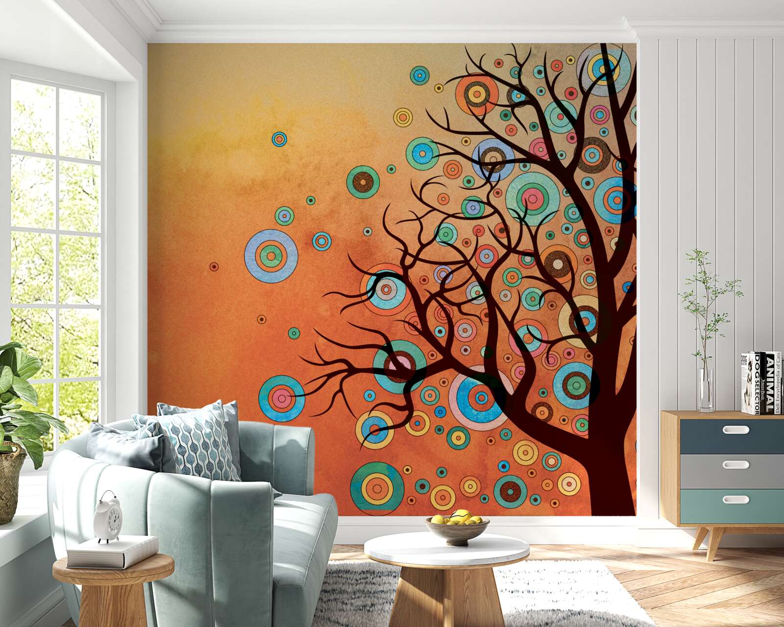 Fototapet copac stil abstract pe un fundal de apus de soare