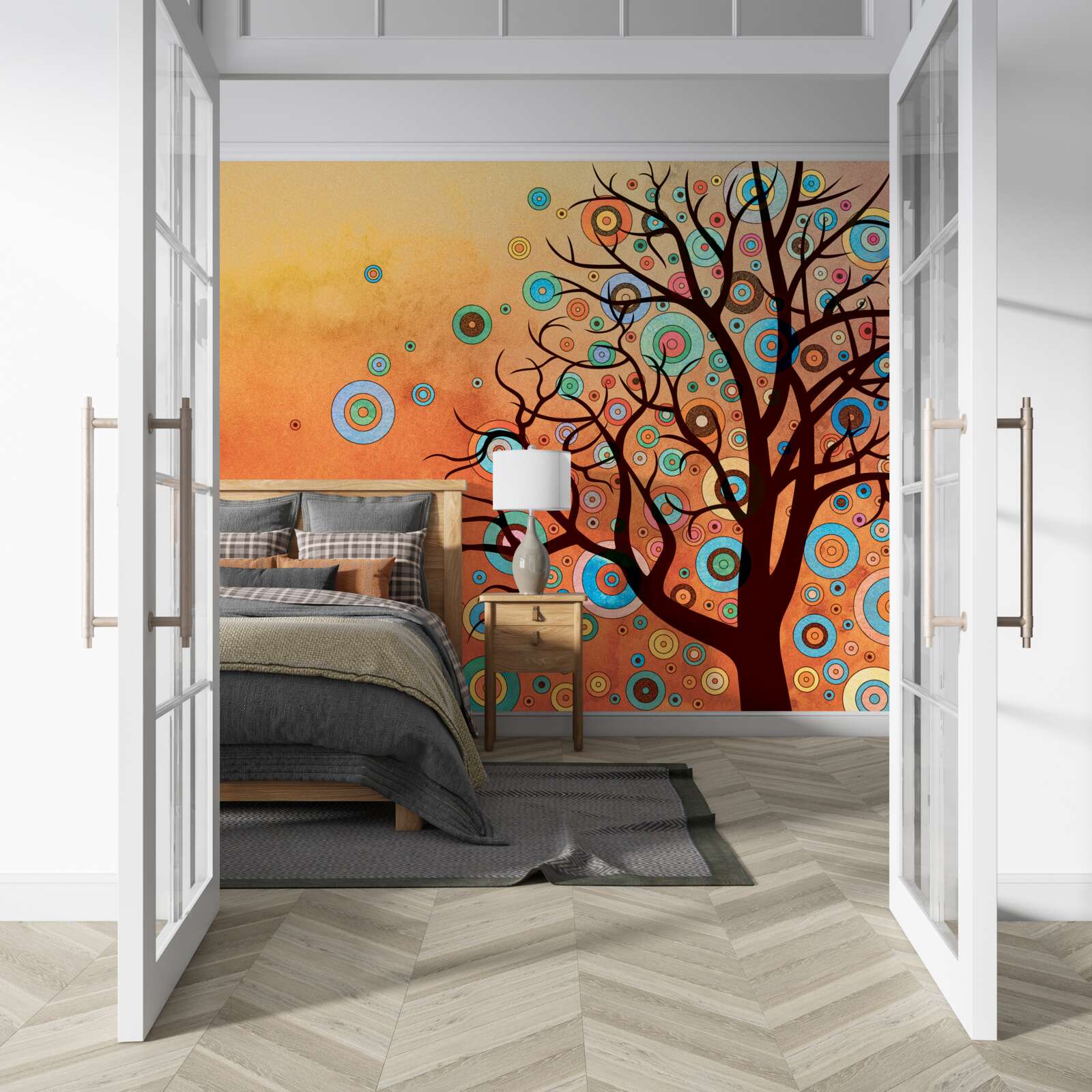 Fototapet copac stil abstract pe un fundal de apus de soare