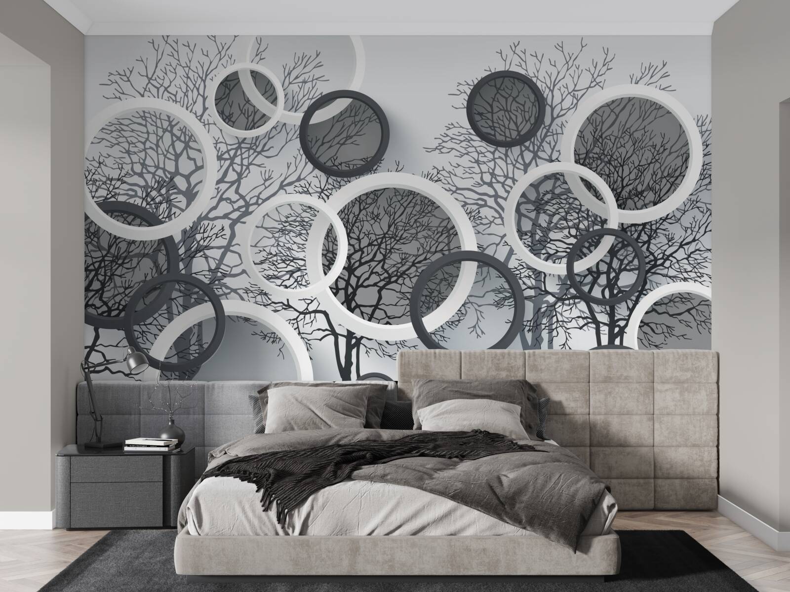 Fototapet copaci în ceață și cercuri