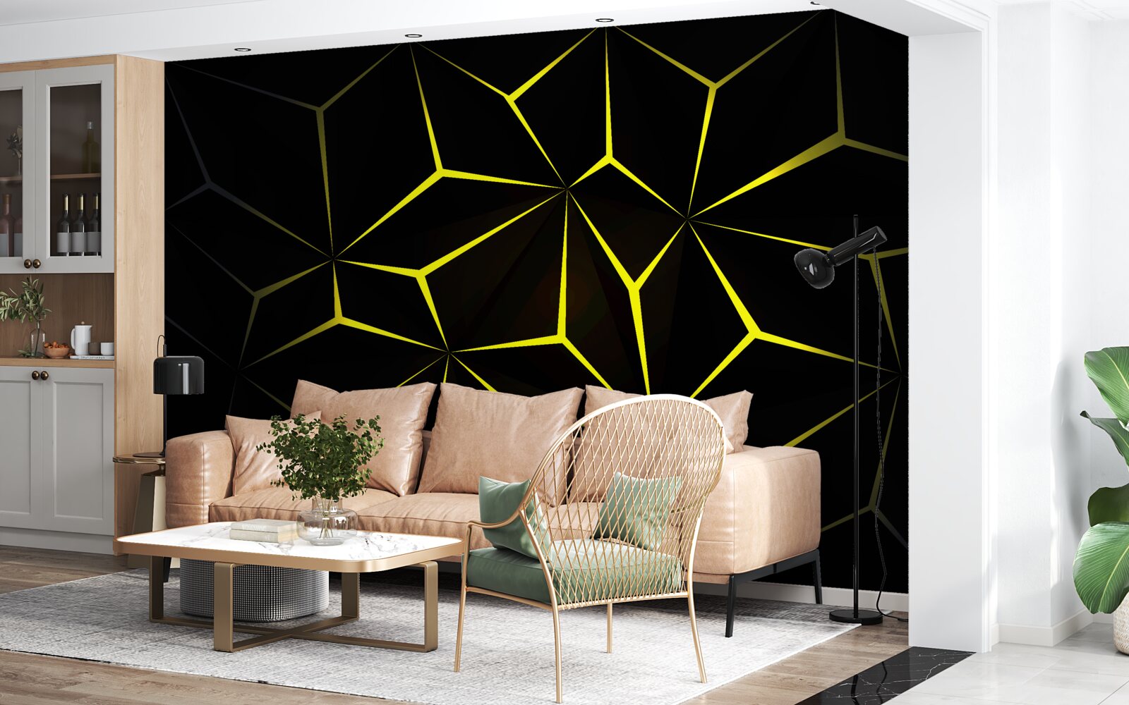 Fototapet caracterele sunt negre cu evidențiere galbenă