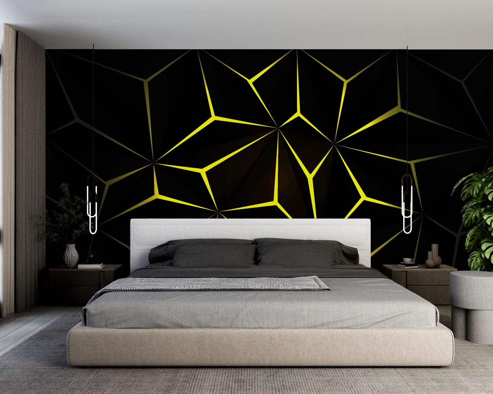 Fototapet caracterele sunt negre cu evidențiere galbenă