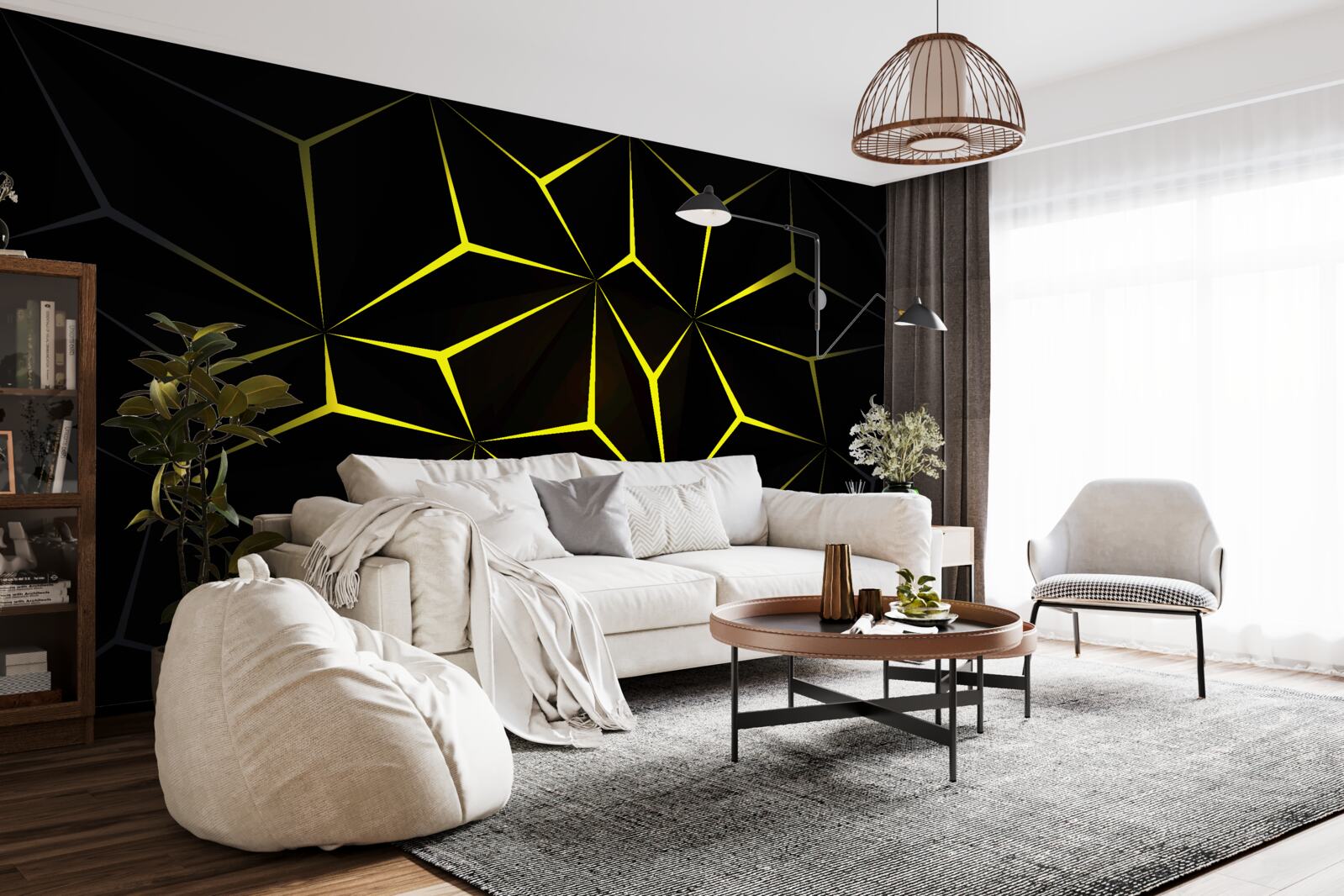 Fototapet caracterele sunt negre cu evidențiere galbenă