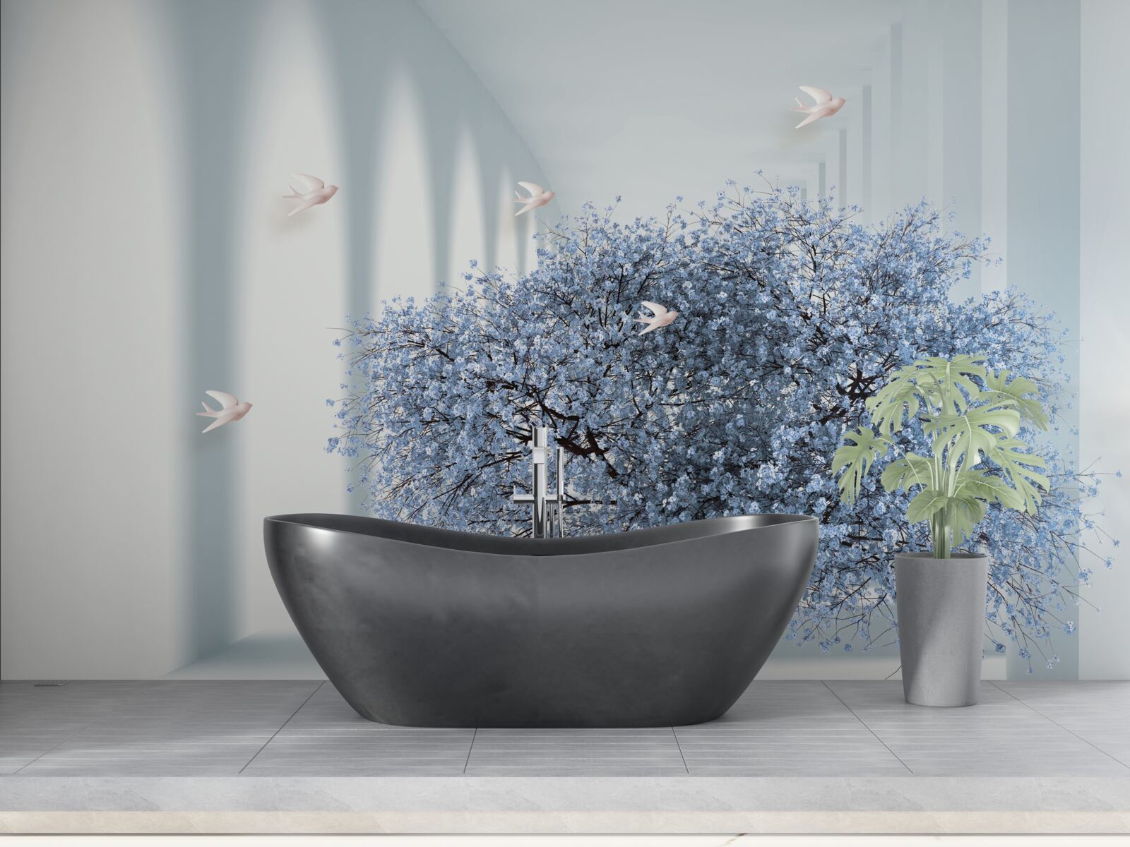 Fototapet un copac într-un tunel înflorit