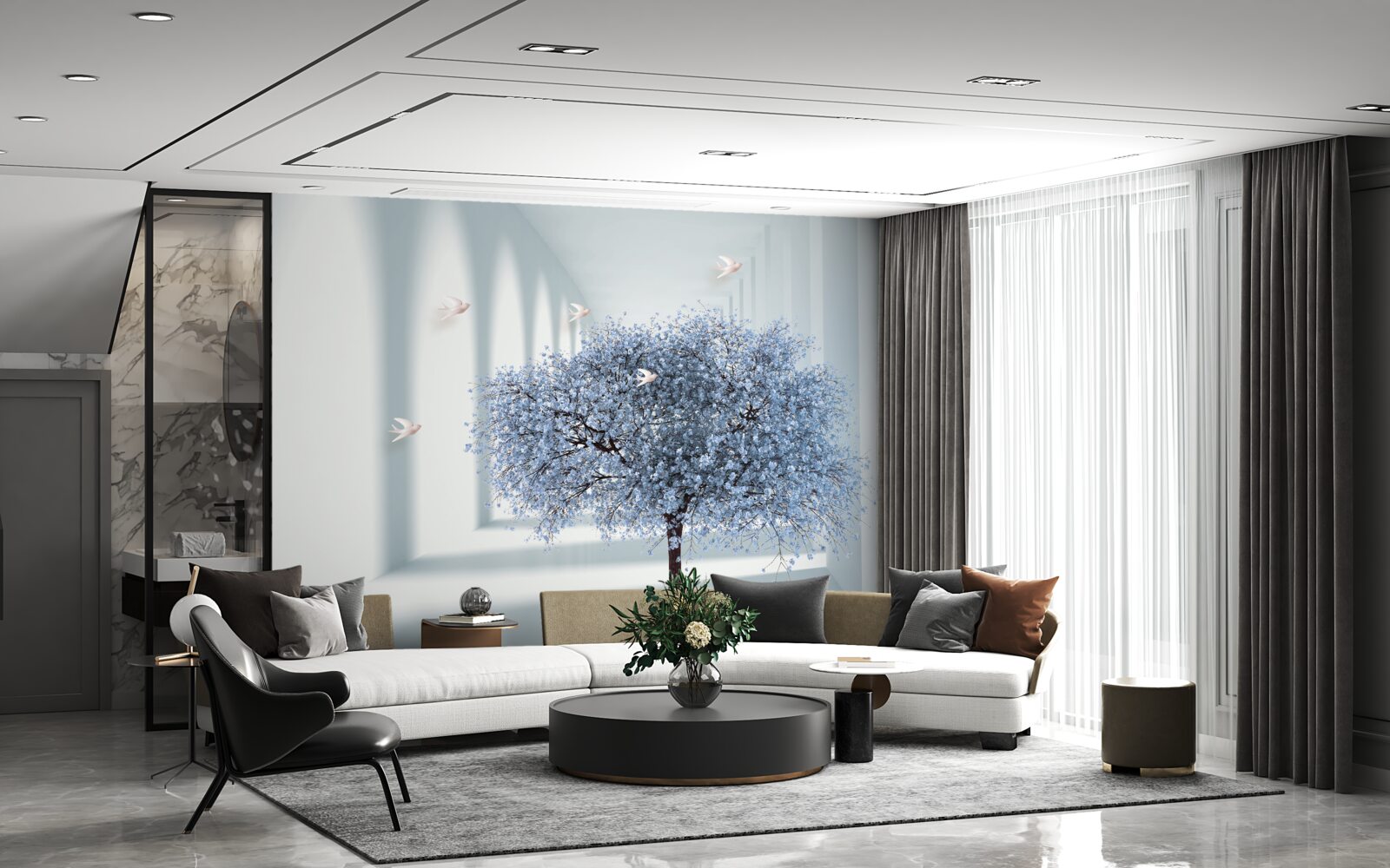 Fototapet un copac într-un tunel înflorit