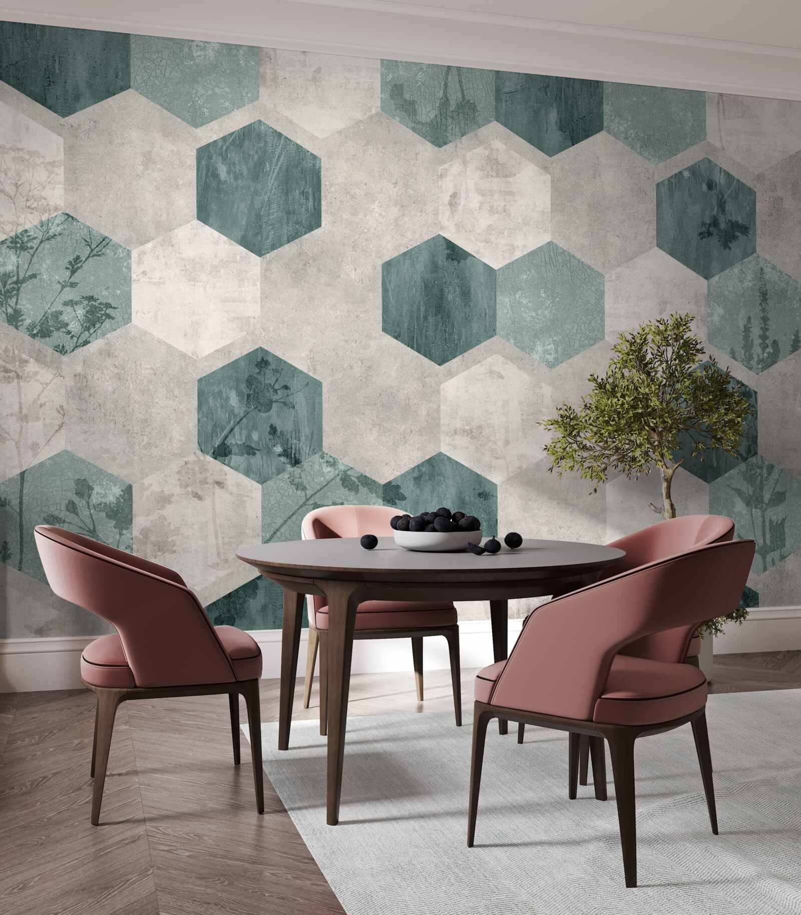 Fototapet frunze cu modele sub formă de pentagoni abstracți