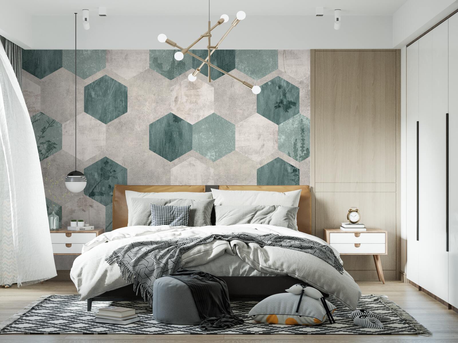 Fototapet frunze cu modele sub formă de pentagoni abstracți