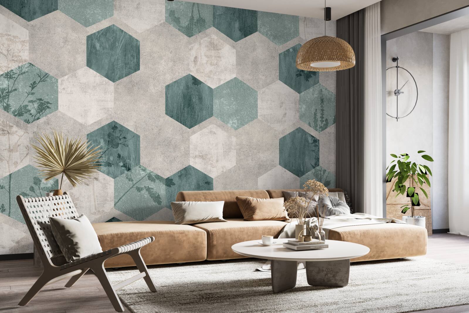 Fototapet frunze cu modele sub formă de pentagoni abstracți