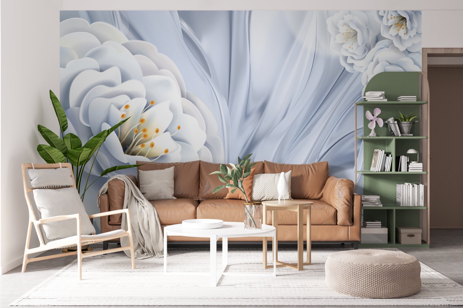 Fototapet muguri mari albi ca zăpada și frunze verzi