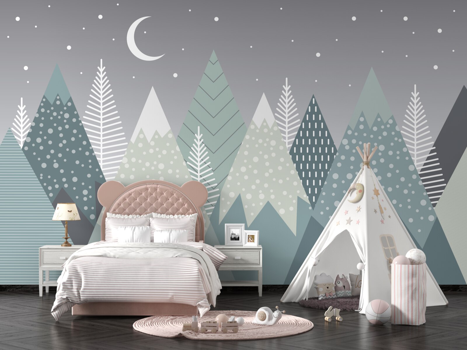 Fototapet pădure de conifere în lumina lunii