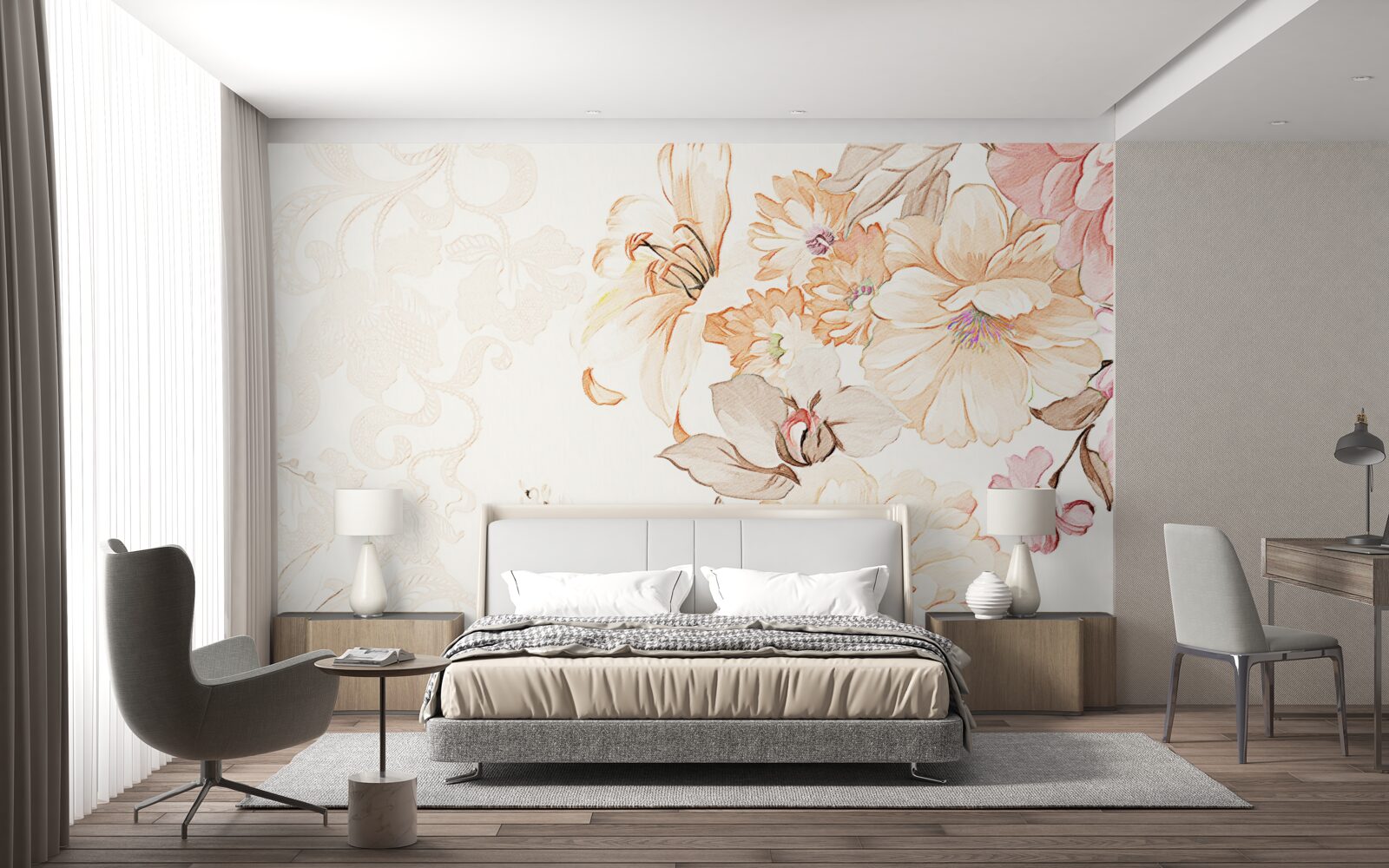 Fototapet compoziție cu flori în acuarelă