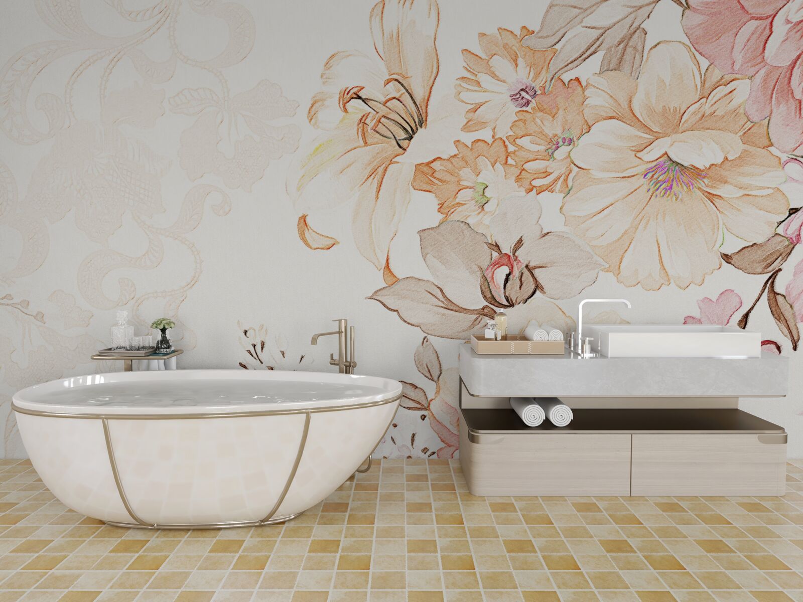 Fototapet compoziție cu flori în acuarelă