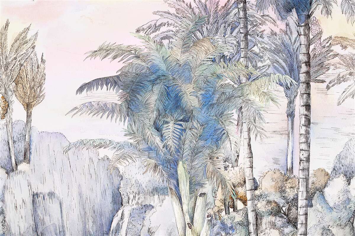 Fototapet copaci înalți printre stânci