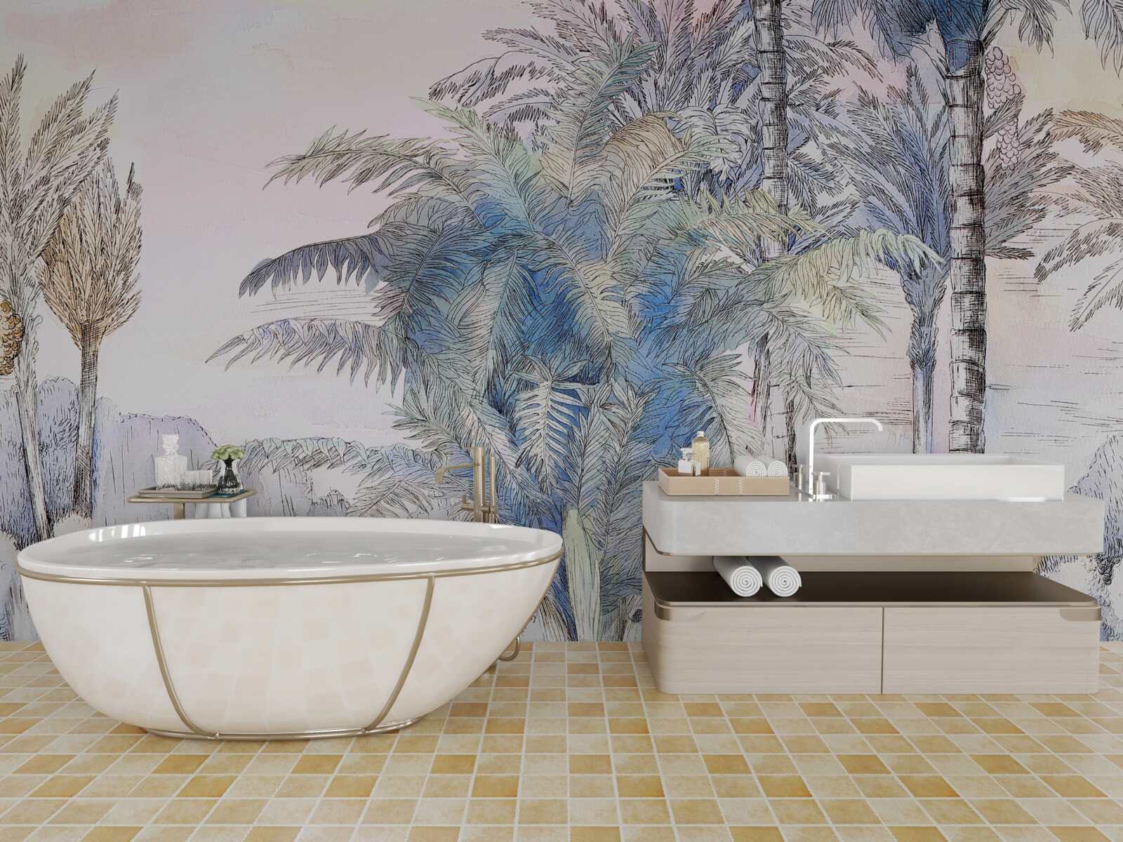 Fototapet copaci înalți printre stânci