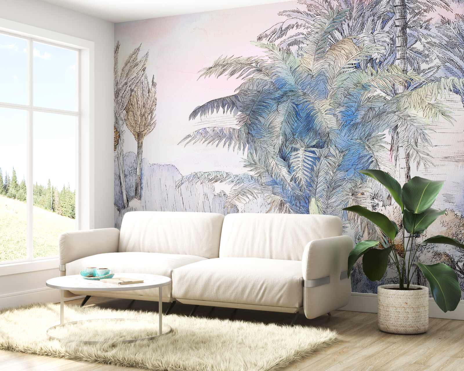 Fototapet copaci înalți printre stânci