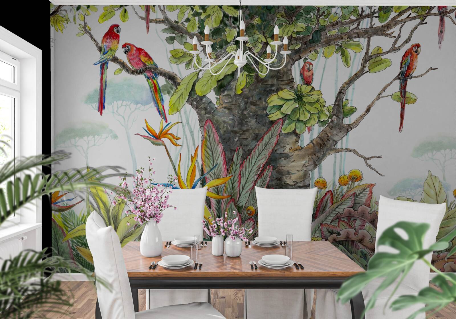 Fototapet copac vechi printre verdeață