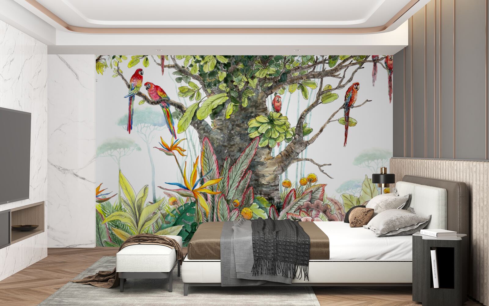 Fototapet copac vechi printre verdeață