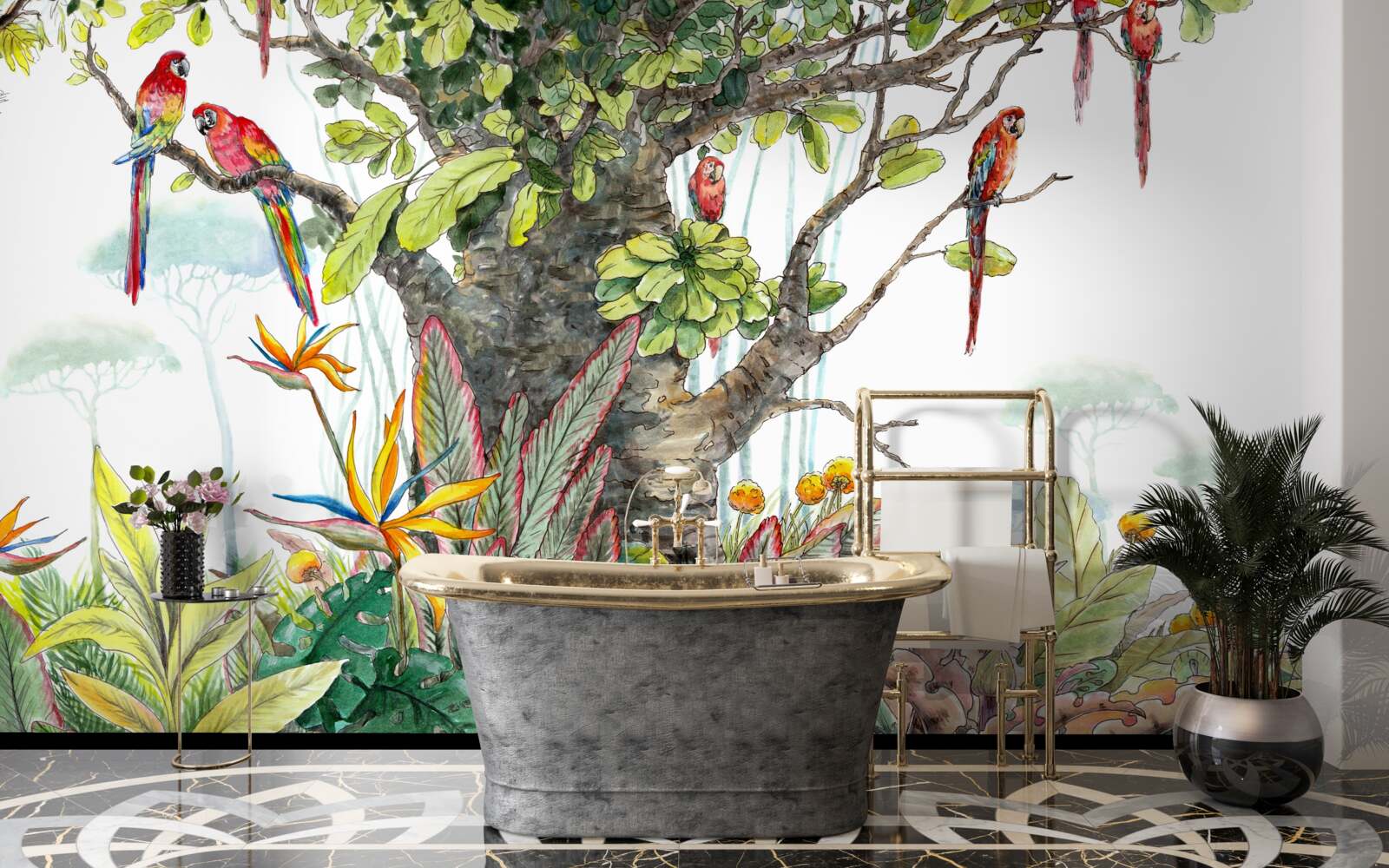 Fototapet copac vechi printre verdeață