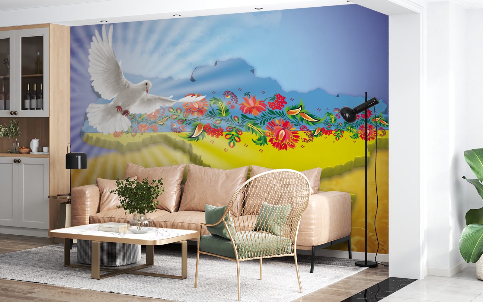 Fototapet porumbelul păcii și harta ucrainei