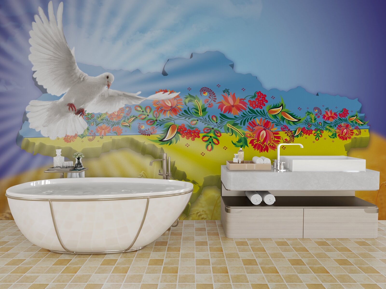 Fototapet porumbelul păcii și harta ucrainei