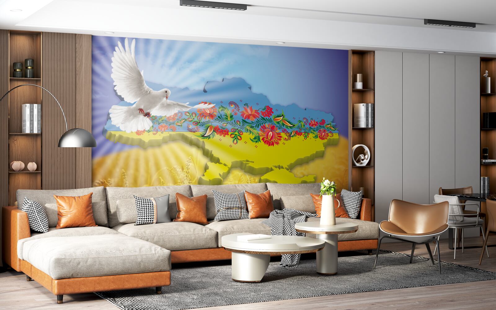 Fototapet porumbelul păcii și harta ucrainei