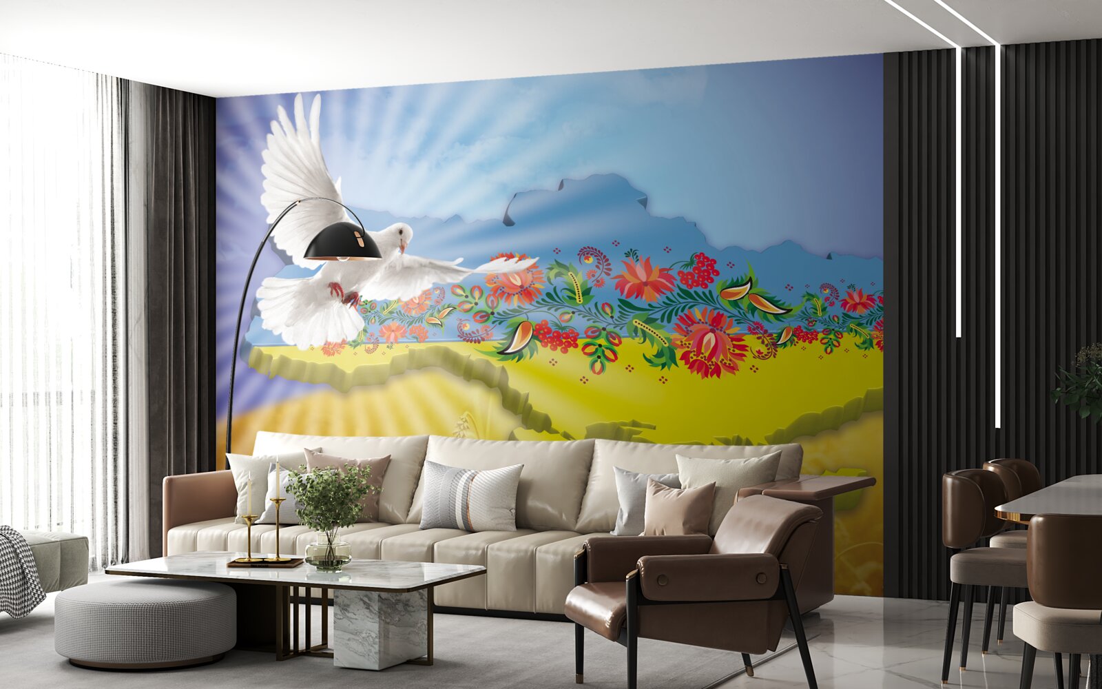 Fototapet porumbelul păcii și harta ucrainei