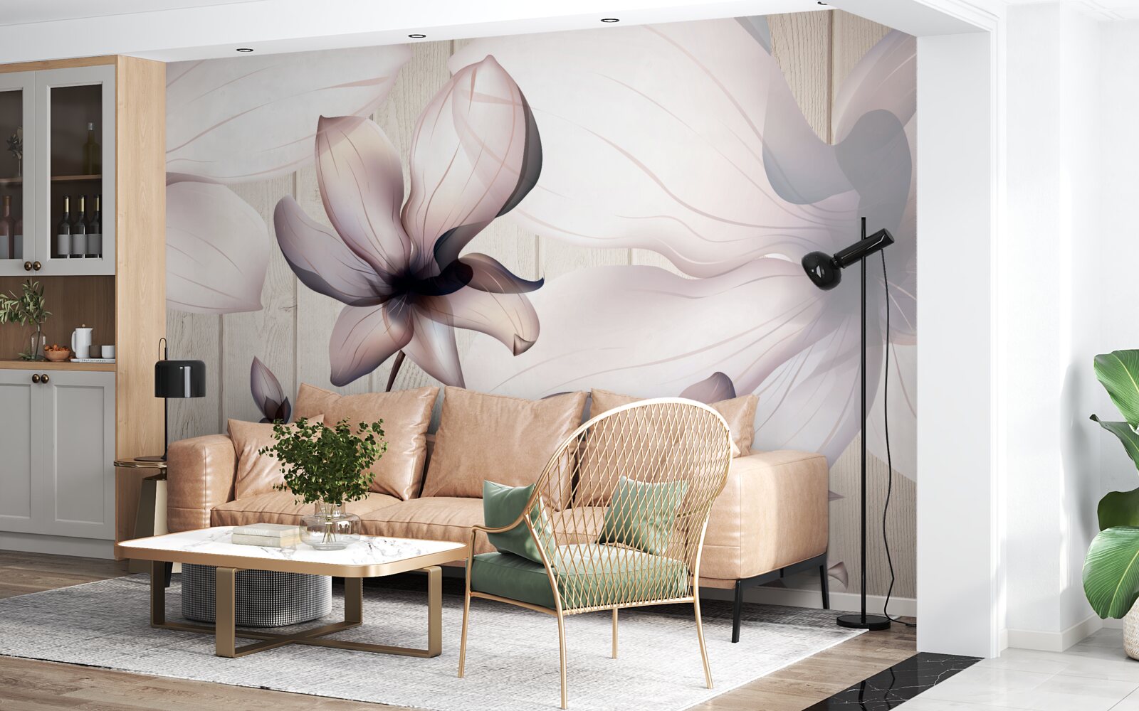 Fototapet flori mari luminoase pe un copac